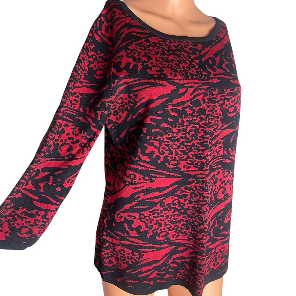 GRACE Long Sleeve Top Soft Sweater Animal jungle Slinky Knit Black Red Large